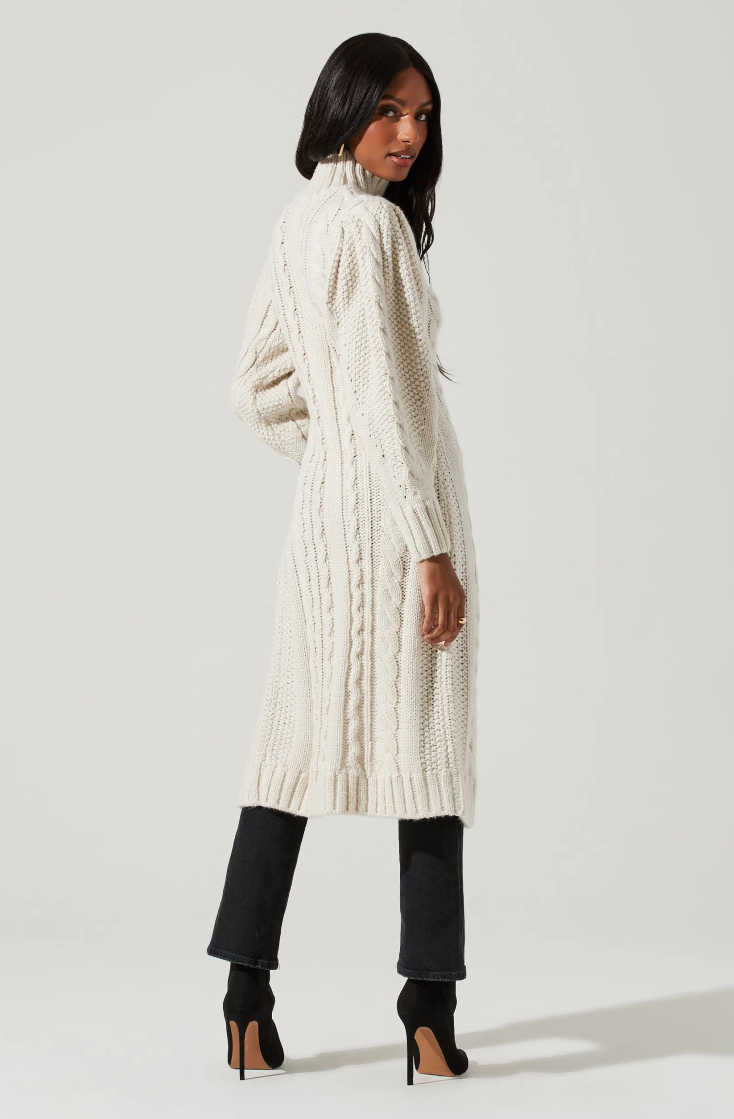 Evangelina Cable Knit Turtleneck Hi Slit Sweater 7 Evangelina Cable Knit Turtleneck Hi Slit Sweater - Image 5
