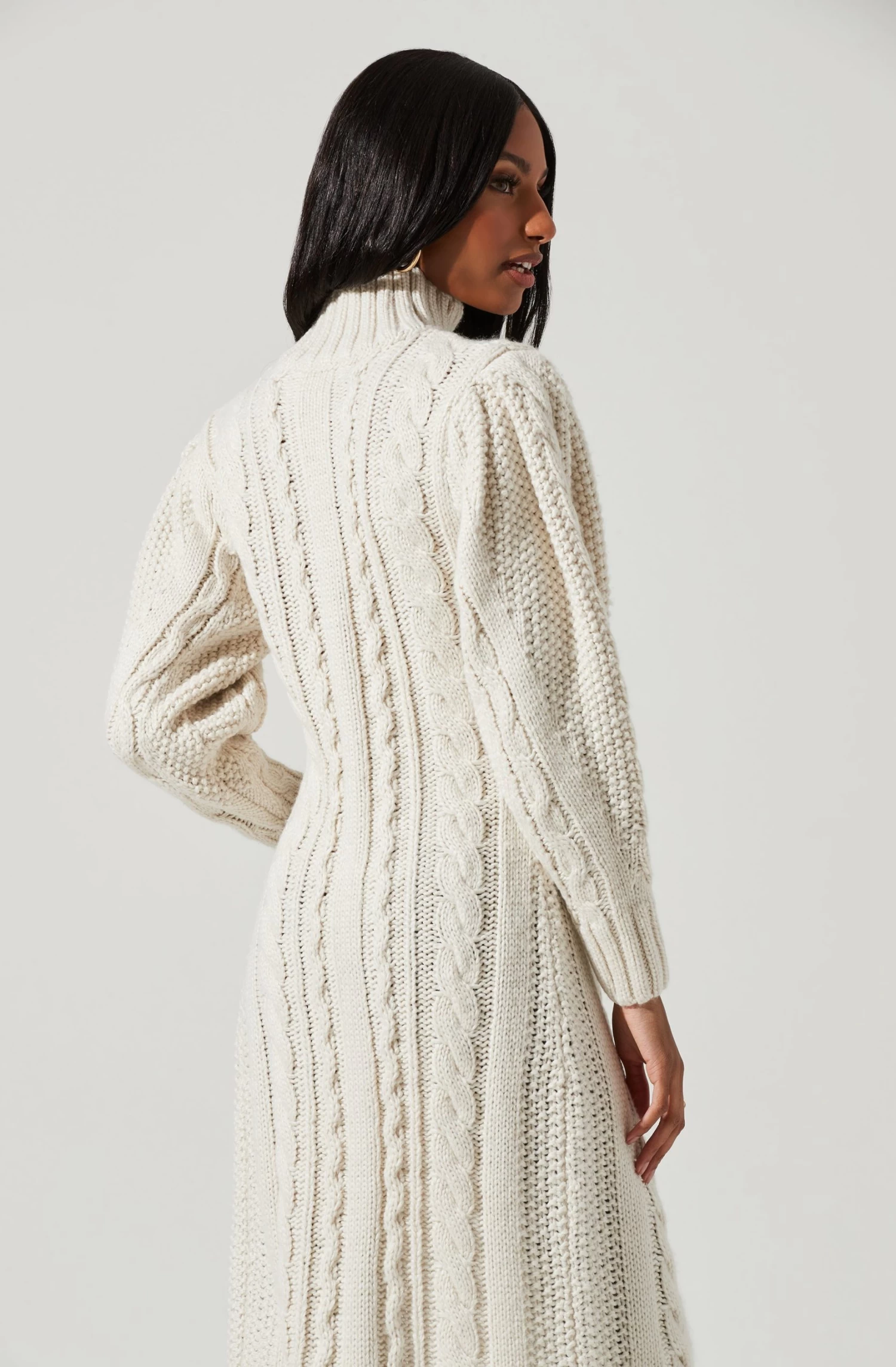 Evangelina Cable Knit Turtleneck Hi Slit Sweater 6 Evangelina Cable Knit Turtleneck Hi Slit Sweater - Image 4