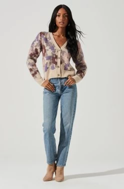 Rosette Floral Cardigan -Chic Outfit Shop ACT17281 PURPLEMAUVEFLORAL 0159