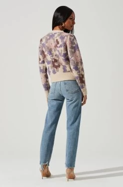 Rosette Floral Cardigan -Chic Outfit Shop ACT17281 PURPLEMAUVEFLORAL 2