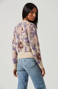 Rosette Floral Cardigan -Chic Outfit Shop ACT17281 PURPLEMAUVEFLORAL 3
