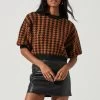 Colette Houndstooth Short Sleeve Sweater -Chic Outfit Shop ACT17283B BROWNBLACKHOUNDSTOOTH 1188