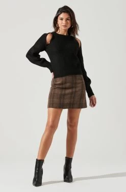 Adira Shoulder Cutout Sweater -Chic Outfit Shop ACT17301 BLACK 1531