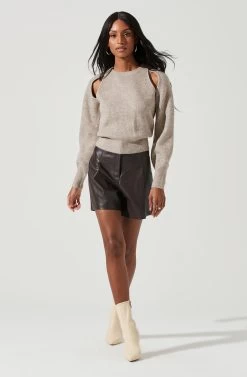 Adira Shoulder Cutout Sweater -Chic Outfit Shop ACT17301 TAUPE 1219
