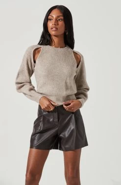 Adira Shoulder Cutout Sweater -Chic Outfit Shop ACT17301 TAUPE 1230