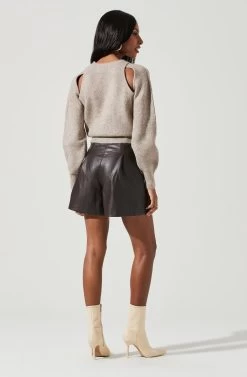 Adira Shoulder Cutout Sweater -Chic Outfit Shop ACT17301 TAUPE 1234
