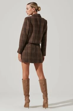 Brina Cropped Plaid Jacket -Chic Outfit Shop ACT17305 BROWNBLACKPLAID 14031