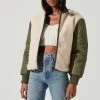 Tegan Faux Shearling Contrast Puffer Jacket -Chic Outfit Shop ACT17307 OLIVE IVORY 0931