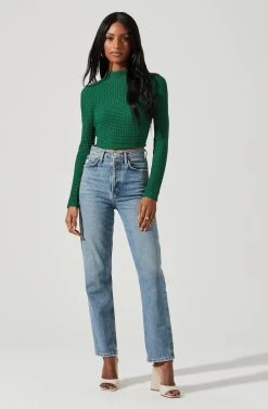 Kae Open Back Waffle Knit Crop Top -Chic Outfit Shop ACT17319 GREEN 0460 bc35f418 529d 4a7d 81c1 4ac5c1a0b5a2