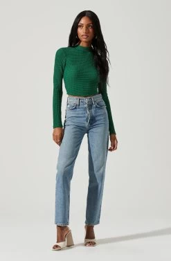Kae Open Back Waffle Knit Crop Top -Chic Outfit Shop ACT17319 GREEN 0463 de46689e 3c21 43ae 9c99 6ef5dfe1448d