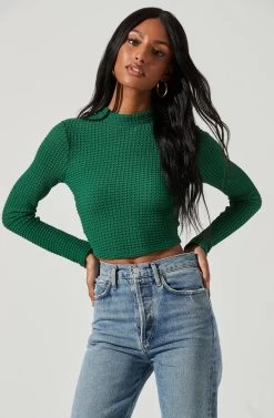 Kae Open Back Waffle Knit Crop Top -Chic Outfit Shop ACT17319 GREEN 0466 a74a3d64 3086 4d00 bc4f 291548a74dcc