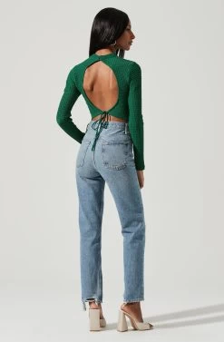 Kae Open Back Waffle Knit Crop Top -Chic Outfit Shop ACT17319 GREEN 0470 976dc680 be3f 4495 be9a 3d3232e9377f