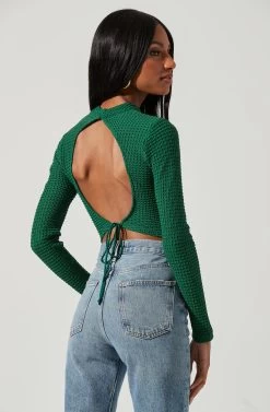 Kae Open Back Waffle Knit Crop Top -Chic Outfit Shop ACT17319 GREEN 0474 8f05eb77 451d 4319 a1df e7e02c881e83