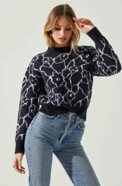Saira Abstract Floral Sweater 10 Saira Abstract Floral Sweater -Chic Outfit Shop ACT17330L NAVYCREAM 3