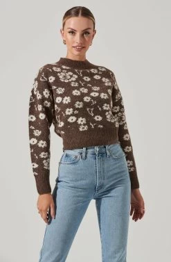 Saira Floral Sweater -Chic Outfit Shop ACT17330 BROWNCREAMFLORAL 11441