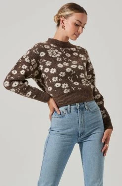 Saira Floral Sweater -Chic Outfit Shop ACT17330 BROWNCREAMFLORAL 11451