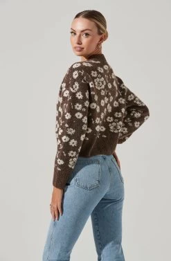 Saira Floral Sweater -Chic Outfit Shop ACT17330 BROWNCREAMFLORAL 11501