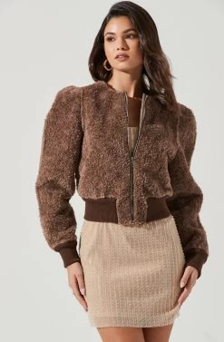 Stacy Faux Fur Jacket -Chic Outfit Shop ACT17335 BROWN 1731