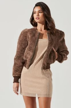 Stacy Faux Fur Jacket -Chic Outfit Shop ACT17335 BROWN 1740