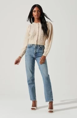 Marlena Cropped Cable Knit Cardigan -Chic Outfit Shop ACT17336 CREAM 0427