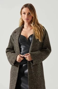 Rhodes Herringbone Tie Waist Coat -Chic Outfit Shop ACT17355B BLACKBROWNMULTI 4