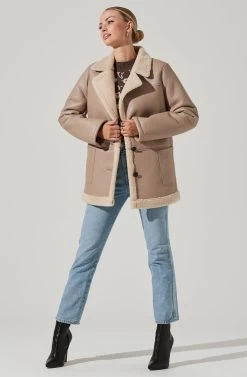 Francine Faux Leather Shearling Jacket 12 Francine Faux Leather Shearling Jacket -Chic Outfit Shop ACT17356 TAUPE 11551
