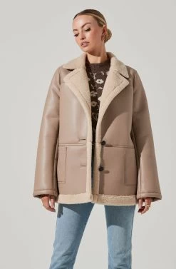 Francine Faux Leather Shearling Jacket 11 Francine Faux Leather Shearling Jacket -Chic Outfit Shop ACT17356 TAUPE 11631
