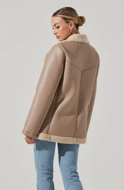 Francine Faux Leather Shearling Jacket 14 Francine Faux Leather Shearling Jacket -Chic Outfit Shop ACT17356 TAUPE 11741
