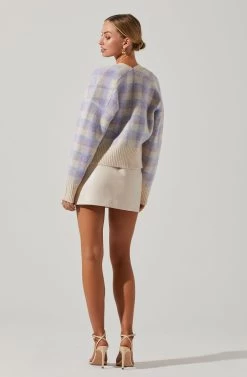 Belmont Plaid Cardigan -Chic Outfit Shop ACT17362 LILACPLAID 4