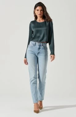 Petra Satin Chain Link Top -Chic Outfit Shop ACT17380 DARKGREEN 0945