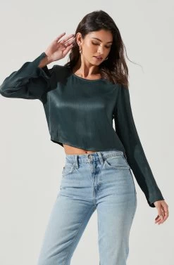 Petra Satin Chain Link Top -Chic Outfit Shop ACT17380 DARKGREEN 0950