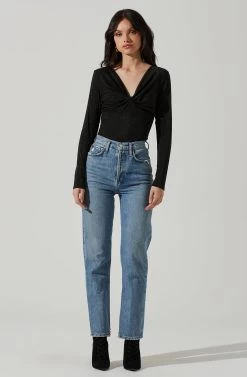 Reese Metallic Twist Front Bodysuit -Chic Outfit Shop ACT17385 BLACKMETALLIC 1