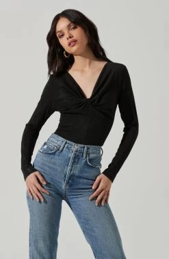 Reese Metallic Twist Front Bodysuit -Chic Outfit Shop ACT17385 BLACKMETALLIC 2