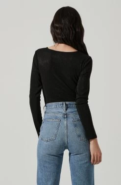 Reese Metallic Twist Front Bodysuit -Chic Outfit Shop ACT17385 BLACKMETALLIC 5