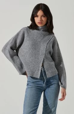 Wren Mock Neck Wrap Front Sweater 15 Wren Mock Neck Wrap Front Sweater -Chic Outfit Shop ACT17414 GREY 2