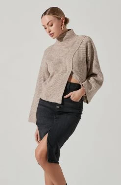 Wren Mock Neck Wrap Front Sweater 21 Wren Mock Neck Wrap Front Sweater -Chic Outfit Shop ACT17414 TAUPE 3