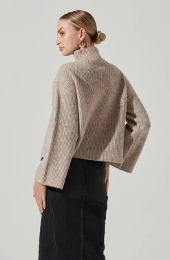 Wren Mock Neck Wrap Front Sweater 23 Wren Mock Neck Wrap Front Sweater -Chic Outfit Shop ACT17414 TAUPE 4