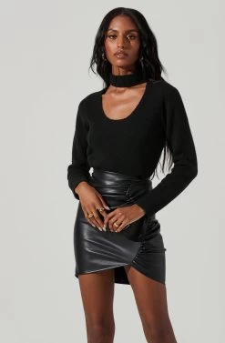 Marion Mock Neck Cutout Sweater -Chic Outfit Shop ACT17421 BLACK 4