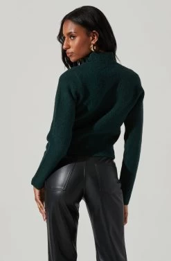 Marion Mock Neck Cutout Sweater -Chic Outfit Shop ACT17421 DARKGREEN 5