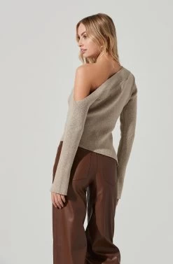 Aldari Asymmetrical Off Shoulder Sweater 12 Aldari Asymmetrical Off Shoulder Sweater -Chic Outfit Shop ACT17433B TAUPESILVER 4