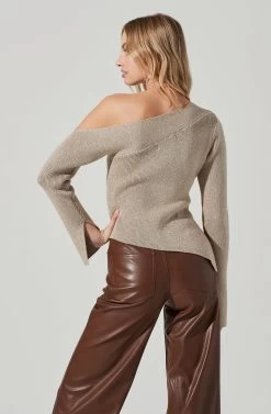 Aldari Asymmetrical Off Shoulder Sweater 13 Aldari Asymmetrical Off Shoulder Sweater -Chic Outfit Shop ACT17433B TAUPESILVER 5