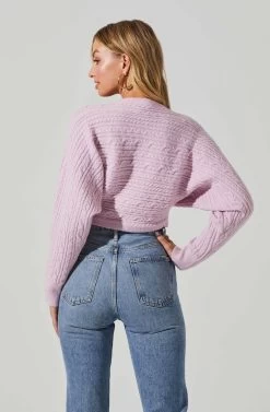 Mariana Reversible Cable Knit Wrap Sweater 25 Mariana Reversible Cable Knit Wrap Sweater -Chic Outfit Shop ACT17476 LIGHTPINK 5