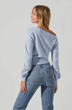 Chantria Off Shoulder Sweater 11 Chantria Off Shoulder Sweater -Chic Outfit Shop ACT17494 LIGHTBLUE 4