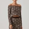 Freja Floral Off Shoulder Crop Sweater -Chic Outfit Shop ACT17504 BROWNFLORAL 2