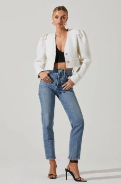 Madrigal Cropped Tweed Jacket -Chic Outfit Shop ACT17515 OFFWHITE 1