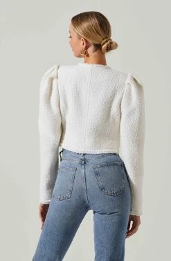 Madrigal Cropped Tweed Jacket -Chic Outfit Shop ACT17515 OFFWHITE 4