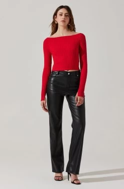 Alessandra Ribbed Off Shoulder Sweater -Chic Outfit Shop ACT17518 RED 1