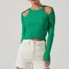 Eris Ribbed Shoulder Cutout Sweater 1 Eris Ribbed Shoulder Cutout Sweater -Chic Outfit Shop ACT17547 GREEN 2