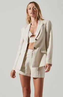 Ayra Front Button Blazer -Chic Outfit Shop ACT17557 ECRU 2