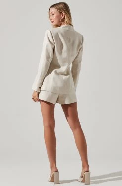 Ayra Front Button Blazer -Chic Outfit Shop ACT17557 ECRU 5